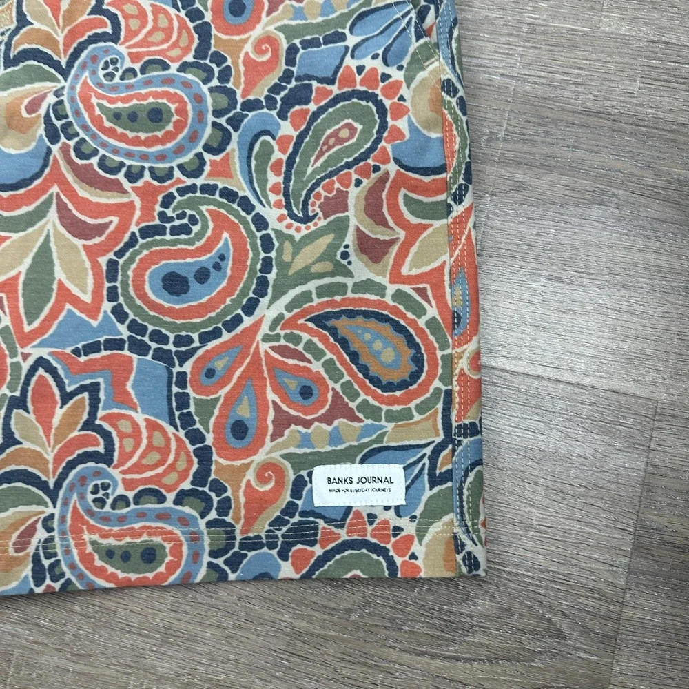 Banks Journal Paisley Board Shorts Mens 34 Muted Orange Blue Green Swim Trunks